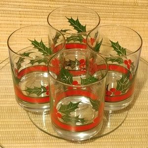 VINTAGE Mistletoe Holiday Glasses ~ Set of 4
